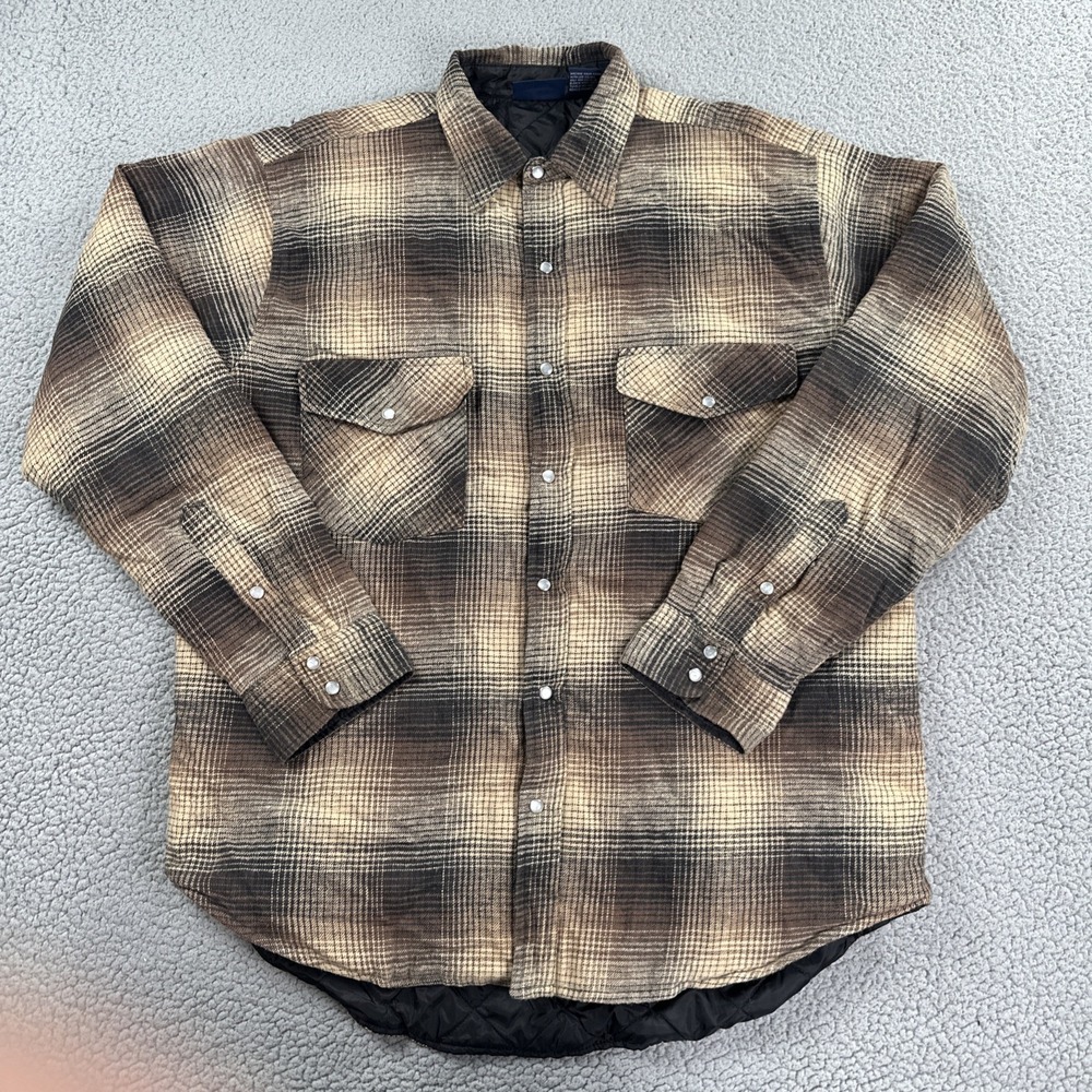 VTG Five Brother Flannel‎ Jacket Men Large Tall Glen Plaid Pearl Snap Lined